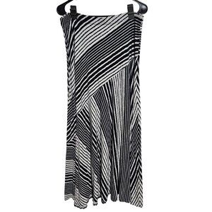 Chicos Asymmetrical Midi Skirt Womens Size Large Black White Striped Stretchy